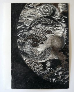 De la terre à la lune 2008, <p>fusain 61x46cm<br class='autobr' />
© ADAGP</p>