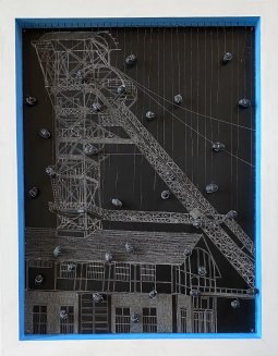 Vu d'en haut 2022, <p>dessin gratté sur carton, charbon, fil métallique<br class='autobr' />
70 x 55 x 5 cm <br class='autobr' />
adagp</p>